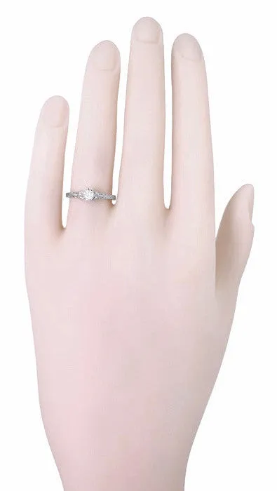 Art Deco Filigree Flowers and Wheat Engraved 1/4 Carat Diamond Engagement Ring in Platinum