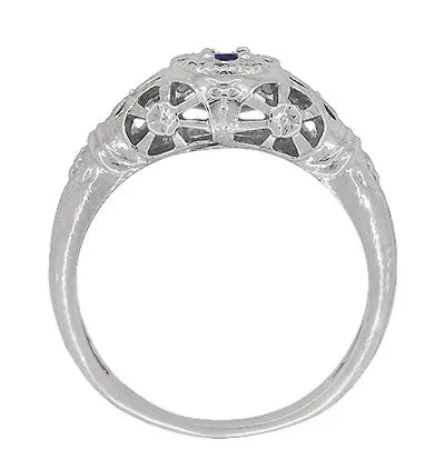 Art Deco Filigree Sapphire Ring in Platinum - Low Dome 1920's Antique Design