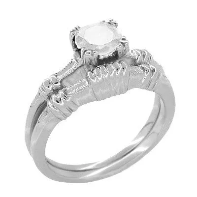 Art Deco Hearts and Clovers White Topaz Solitaire Promise Ring in Sterling Silver