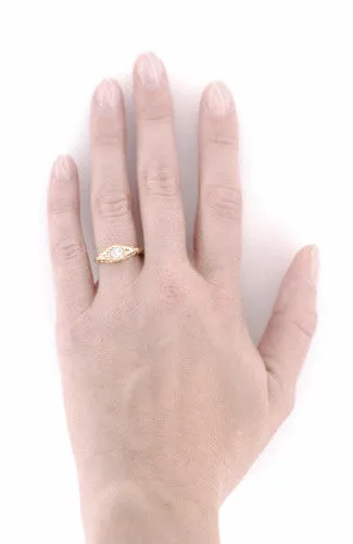 Art Deco Low Dome Filigree White Sapphire Engagement Ring in 14 Karat Rose Gold