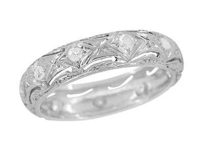 Art Deco Nichols Filigree Engraved Antique Diamond Wedding Band in Platinum - Size 6.5 | 4.9mm Wide