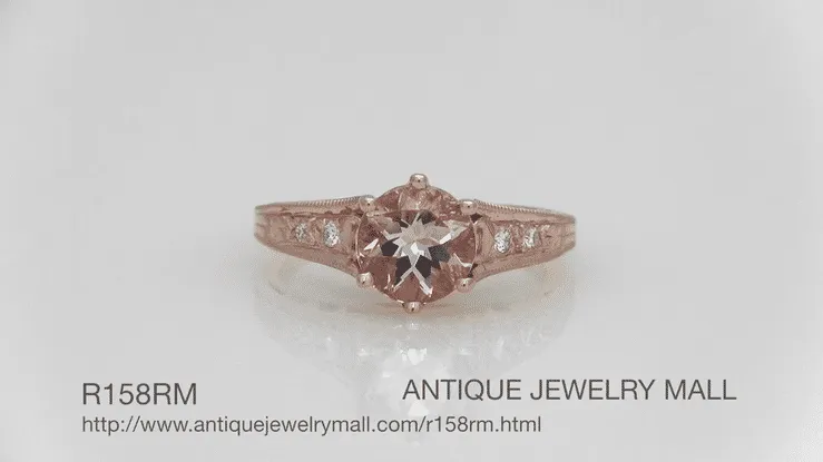 Art Deco Rose Gold Morganite and Side Diamond Filigree Engagement Ring - Vintage 1920's Design