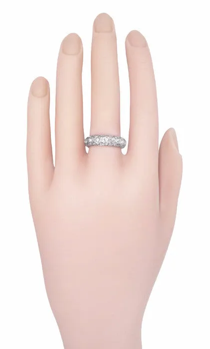 Art Deco Scalloped Vintage Filigree Eternity Diamond Wedding Band in Platinum - Size 7 1/2