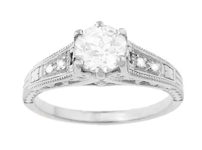 Art Deco Scroll Filigree 1/2 Carat Diamond Engagement Ring in 14 Karat White Gold