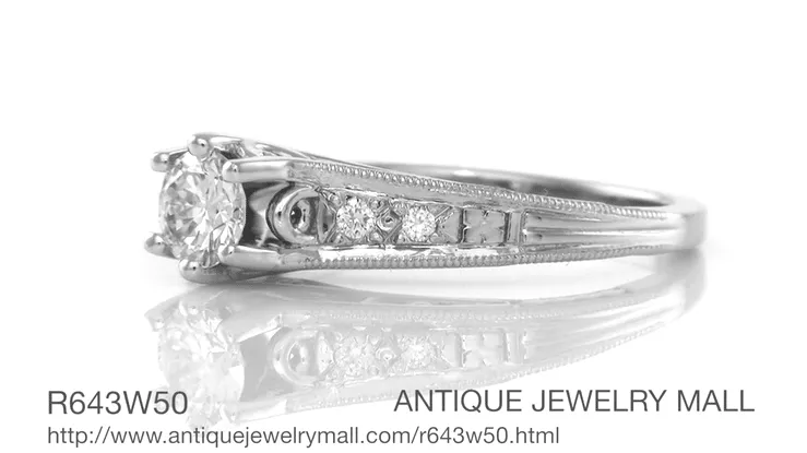 Art Deco Scroll Filigree 1/2 Carat Diamond Engagement Ring in 14 Karat White Gold
