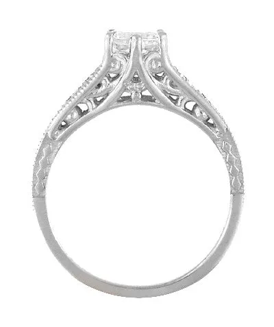 Art Deco Scroll Filigree 1/2 Carat Diamond Engagement Ring in 14 Karat White Gold