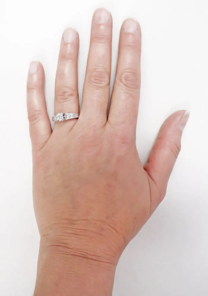 Art Deco Scroll Filigree 1/2 Carat Diamond Engagement Ring in 14 Karat White Gold