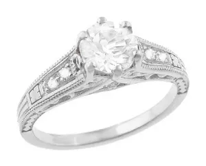 Art Deco Scroll Filigree 1/2 Carat Diamond Engagement Ring in 14 Karat White Gold