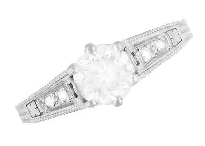 Art Deco Scroll Filigree 1/2 Carat Diamond Engagement Ring in 14 Karat White Gold