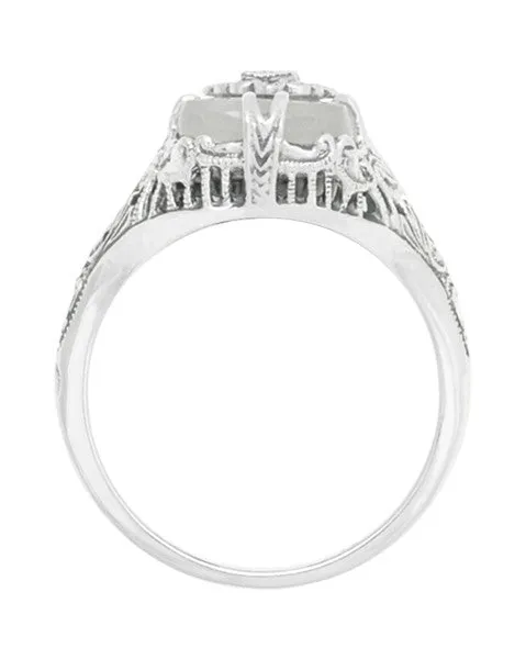 Art Deco Vintage Filigree Sun Ray Crystal and Diamond Right Hand Cocktail Ring in Sterling Silver
