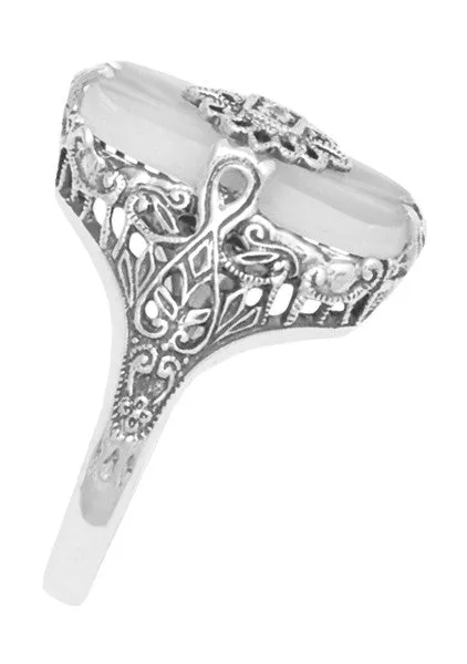 Art Deco Vintage Filigree Sun Ray Crystal and Diamond Right Hand Cocktail Ring in Sterling Silver