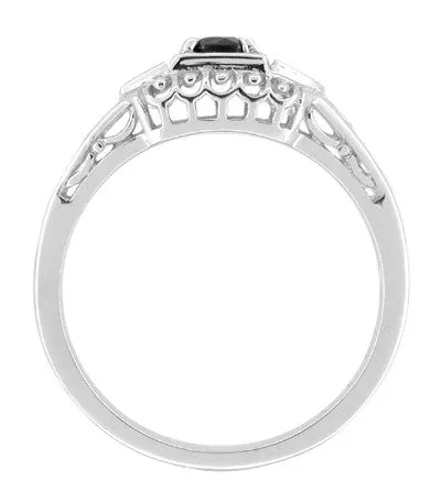 Art Deco Vintage Style Black Diamond Promise Ring in Sterling Silver