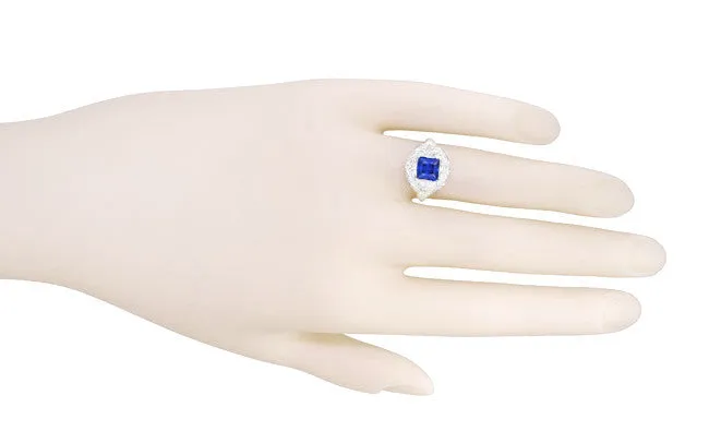 Art Nouveau 1.25 Carat Princess Cut Square Sapphire Ring in 14K White Gold | 6mm