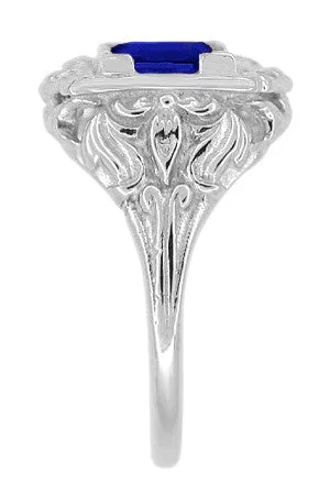 Art Nouveau 1.25 Carat Princess Cut Square Sapphire Ring in 14K White Gold | 6mm