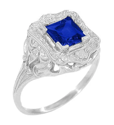 Art Nouveau 1.25 Carat Princess Cut Square Sapphire Ring in 14K White Gold | 6mm
