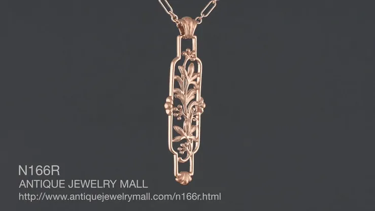 Art Nouveau Trailing Lilies Filigree Pendant Necklace in Sterling Silver with Rose Gold Vermeil