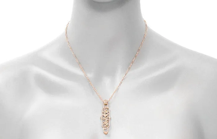 Art Nouveau Trailing Lilies Filigree Pendant Necklace in Sterling Silver with Rose Gold Vermeil
