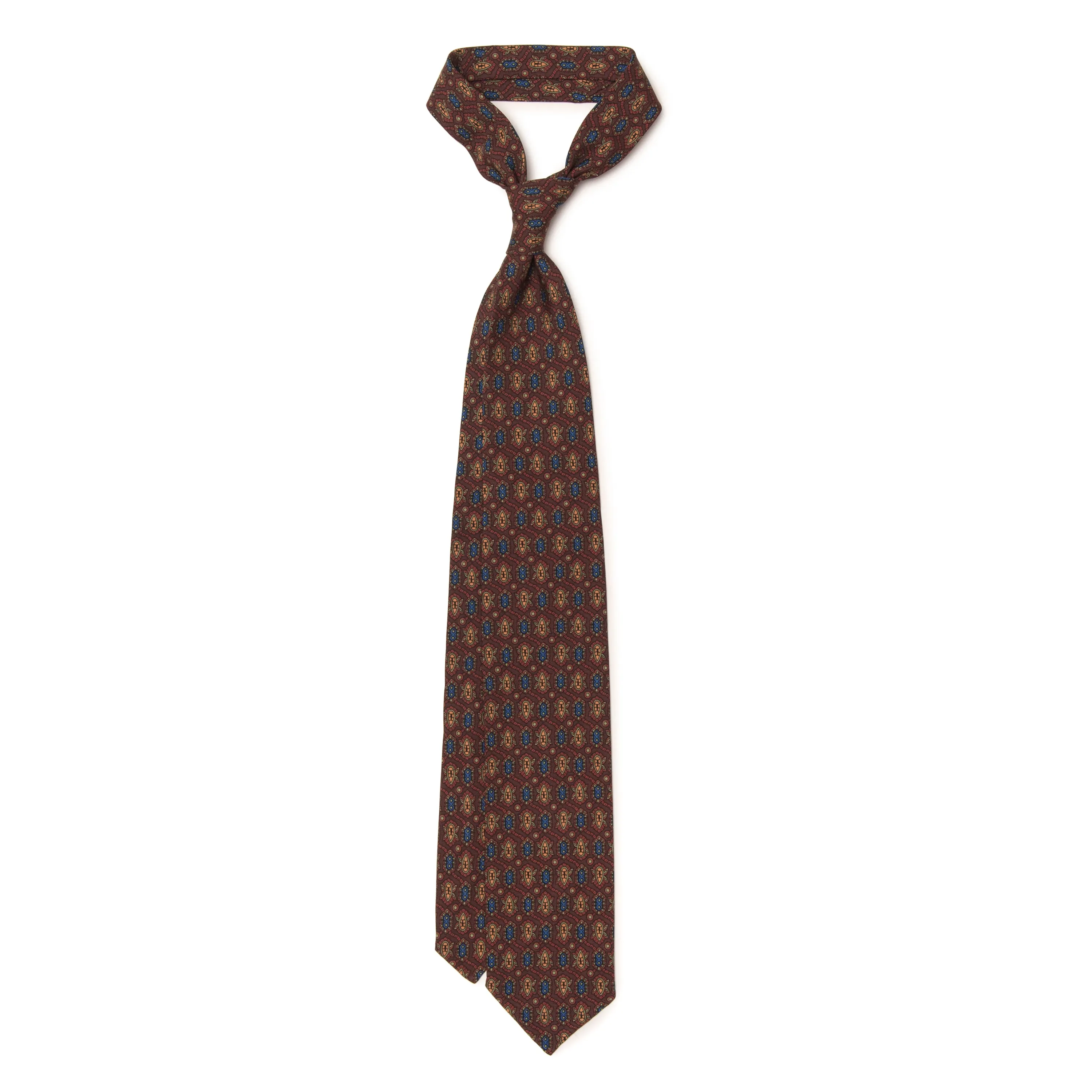 Artisan Silk Tie - Burgundy with Blue   Orange Florets