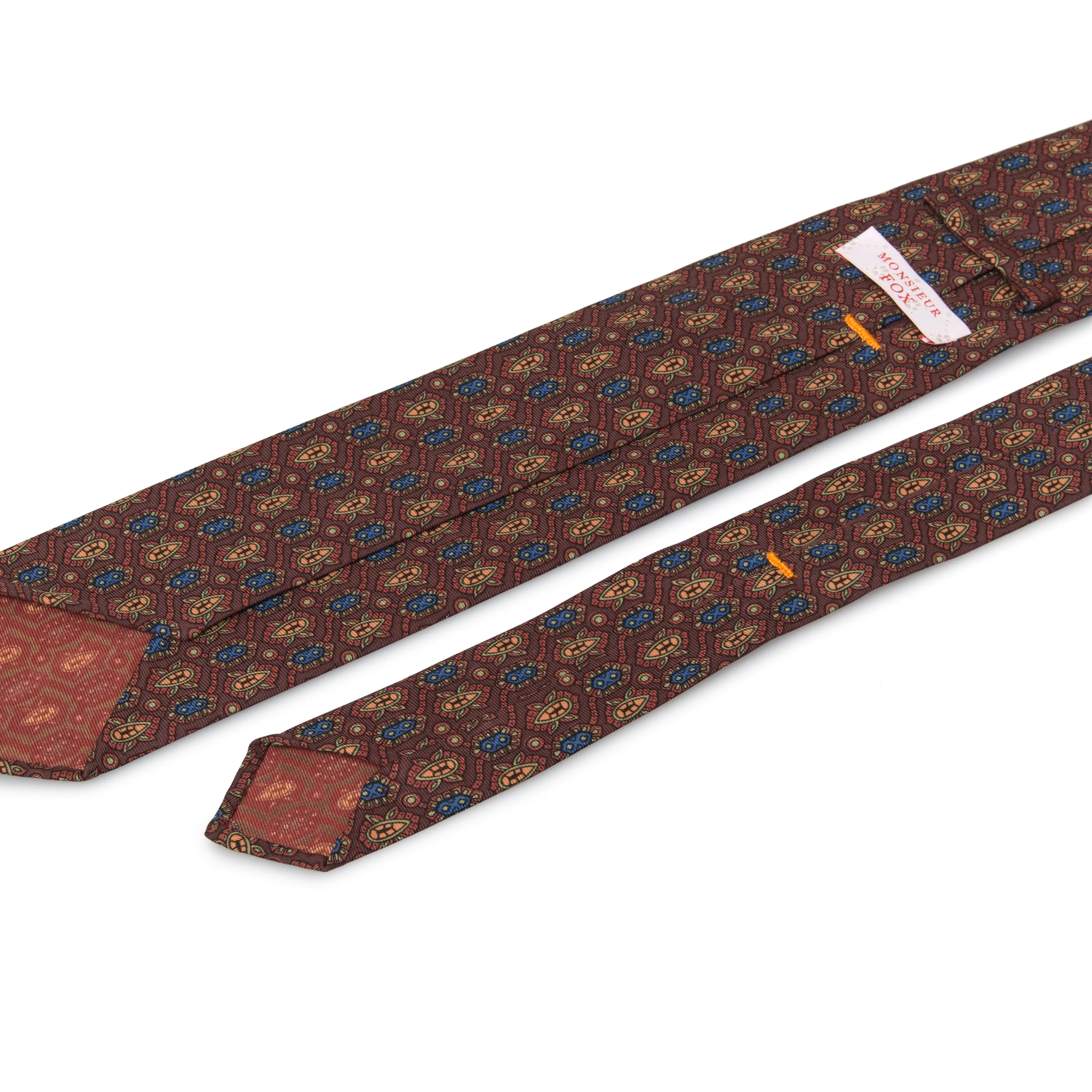 Artisan Silk Tie - Burgundy with Blue   Orange Florets