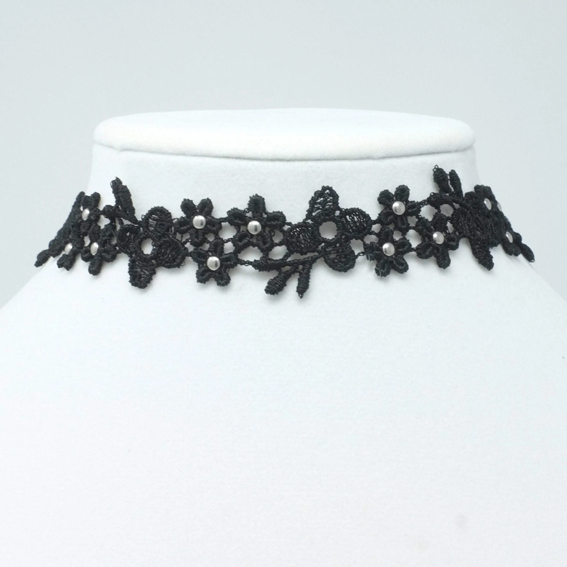 Astrid Black and Silver Daisy Lace Choker
