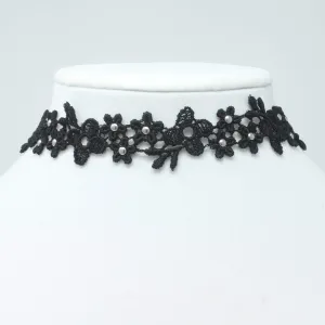 Astrid Black and Silver Daisy Lace Choker