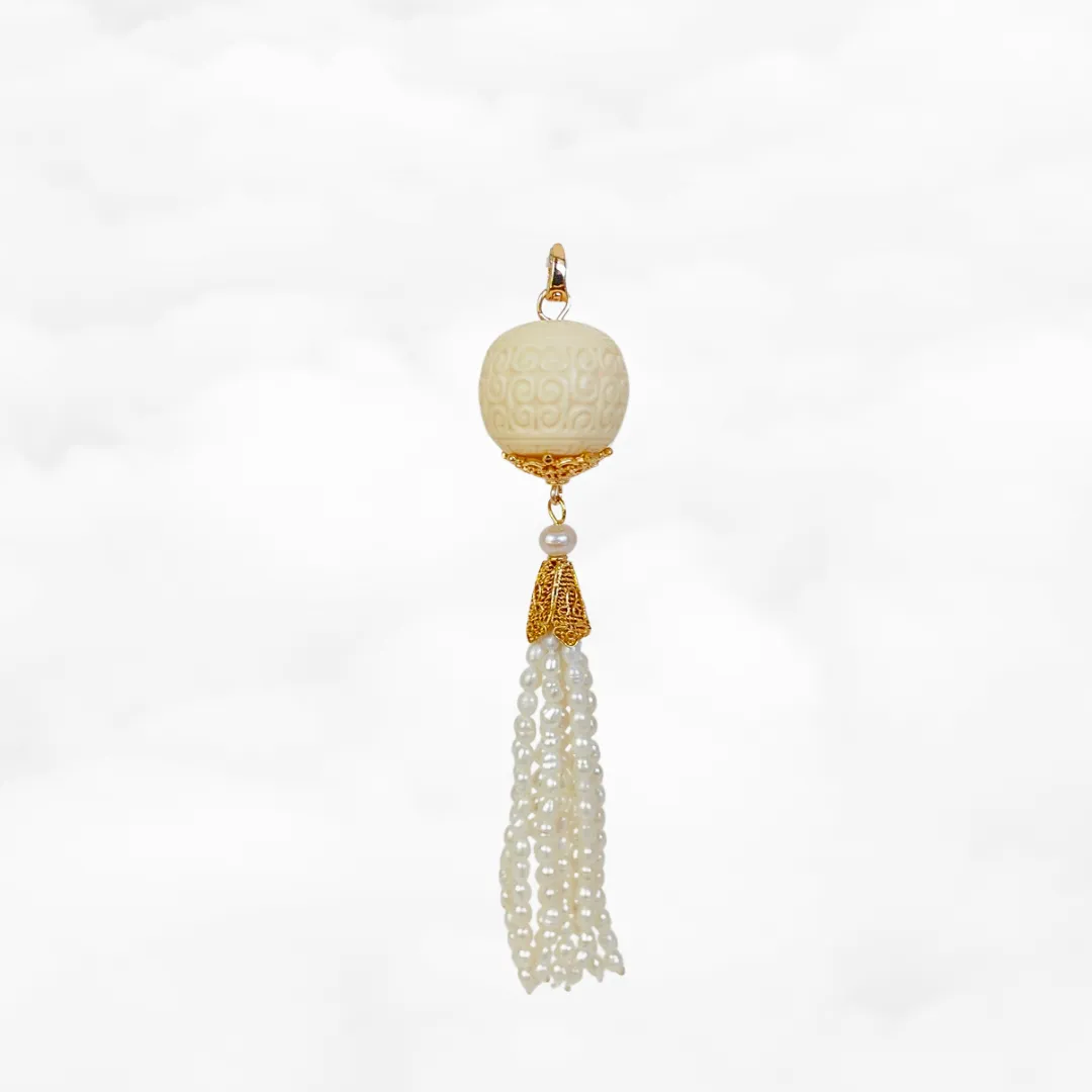Auspicious Clouds Corozo Nuts Pearl Tassel Pendant