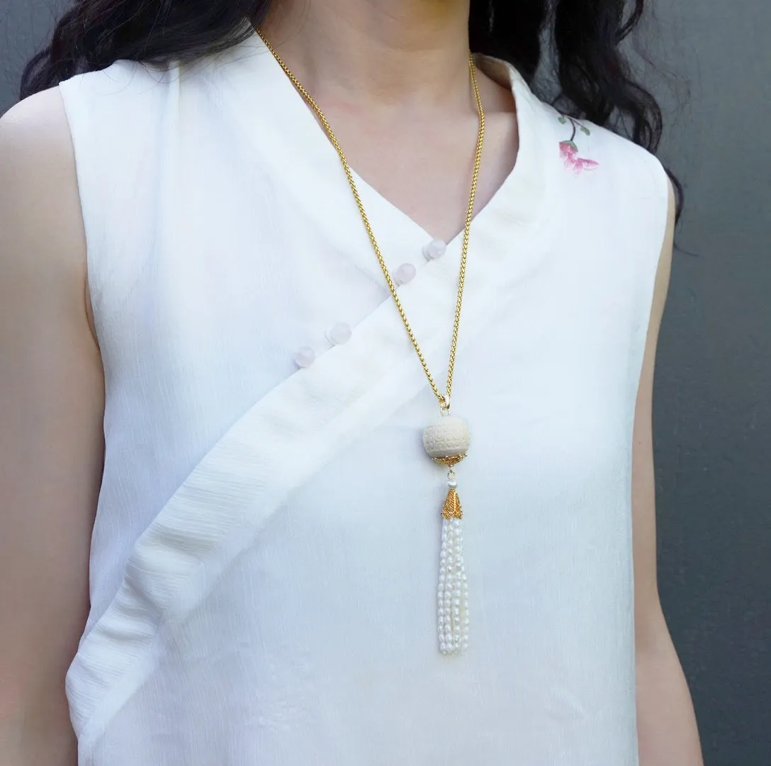 Auspicious Clouds Corozo Nuts Pearl Tassel Pendant