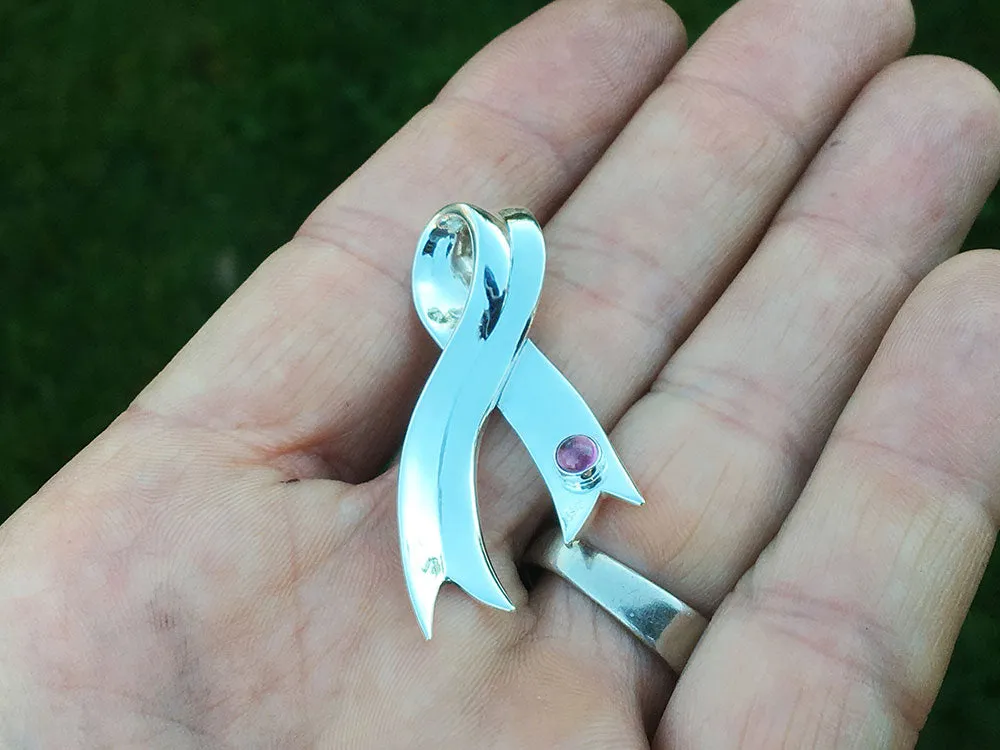 Awareness Ribbon Pendant Necklace Sterling Silver