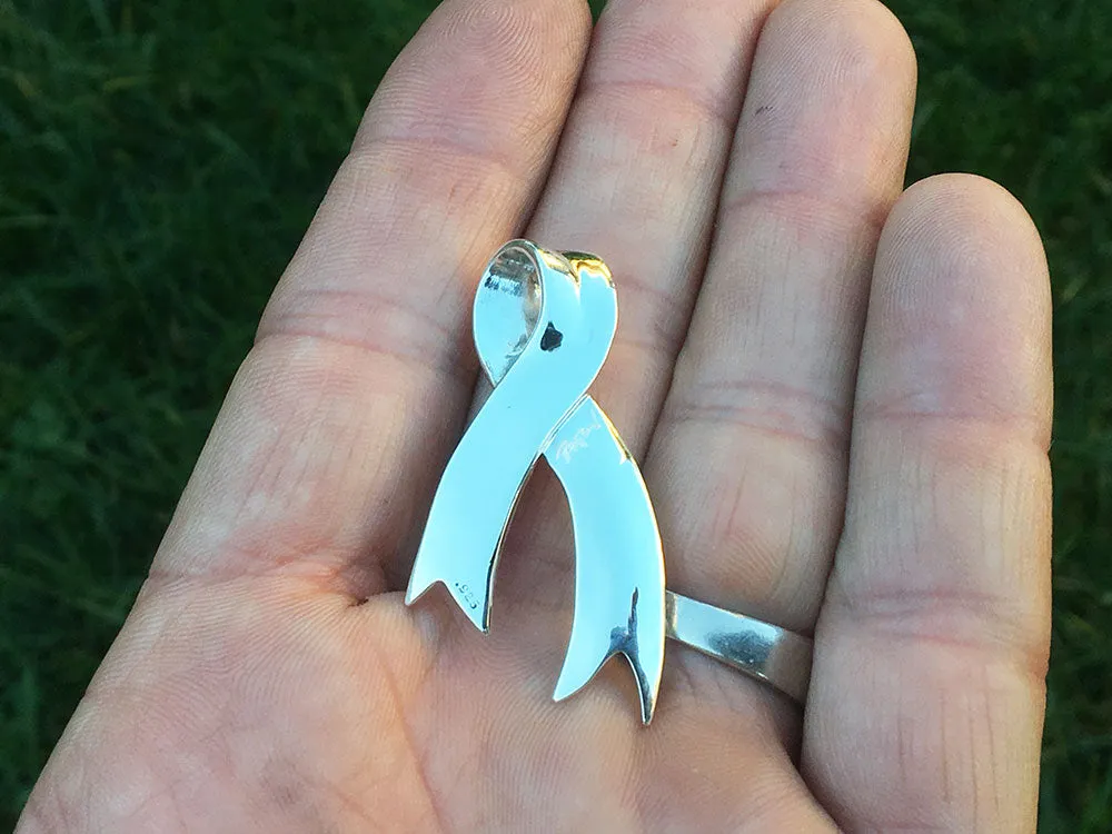 Awareness Ribbon Pendant Necklace Sterling Silver