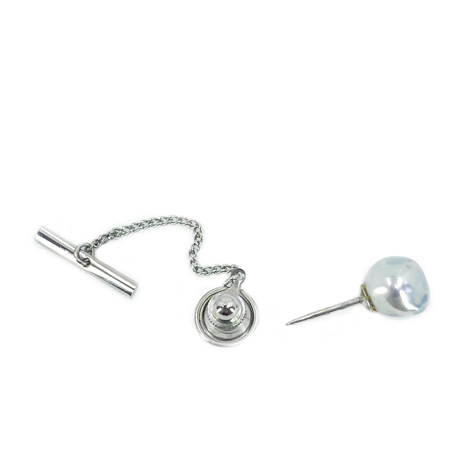 Baroque Blue Japanese Saltwater Akoya Cultured Pearl Vintage Tie Tac- Sterling Silver
