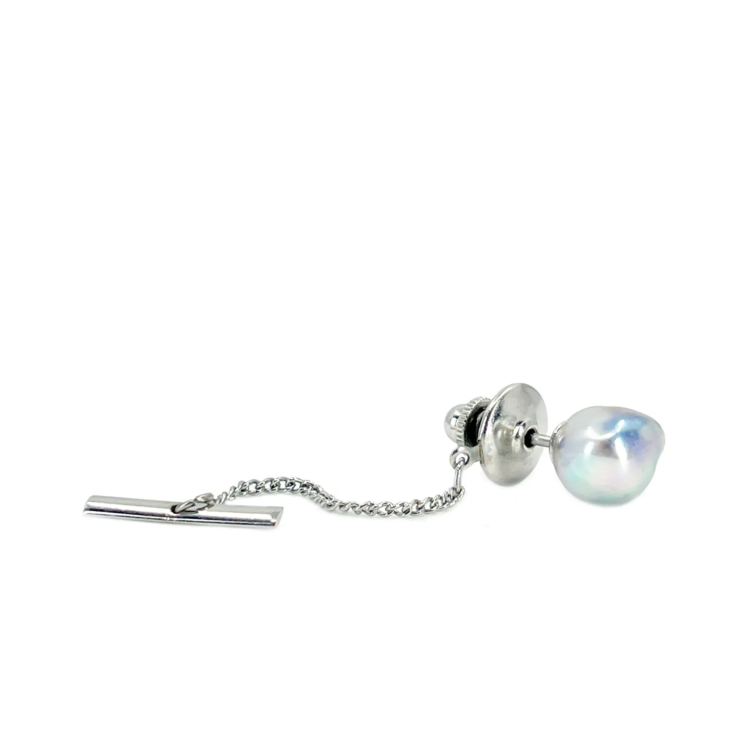 Baroque Blue Japanese Saltwater Akoya Cultured Pearl Vintage Tie Tac- Sterling Silver