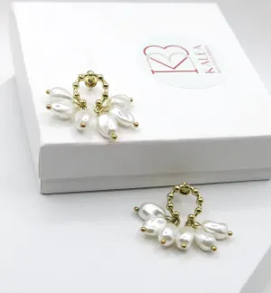 Baroque Pearl Cluster Dangle Stud Earrings, Wedding Bridal Pearl Earrings, Bridesmaid S925 Silver Post Stud Earrings