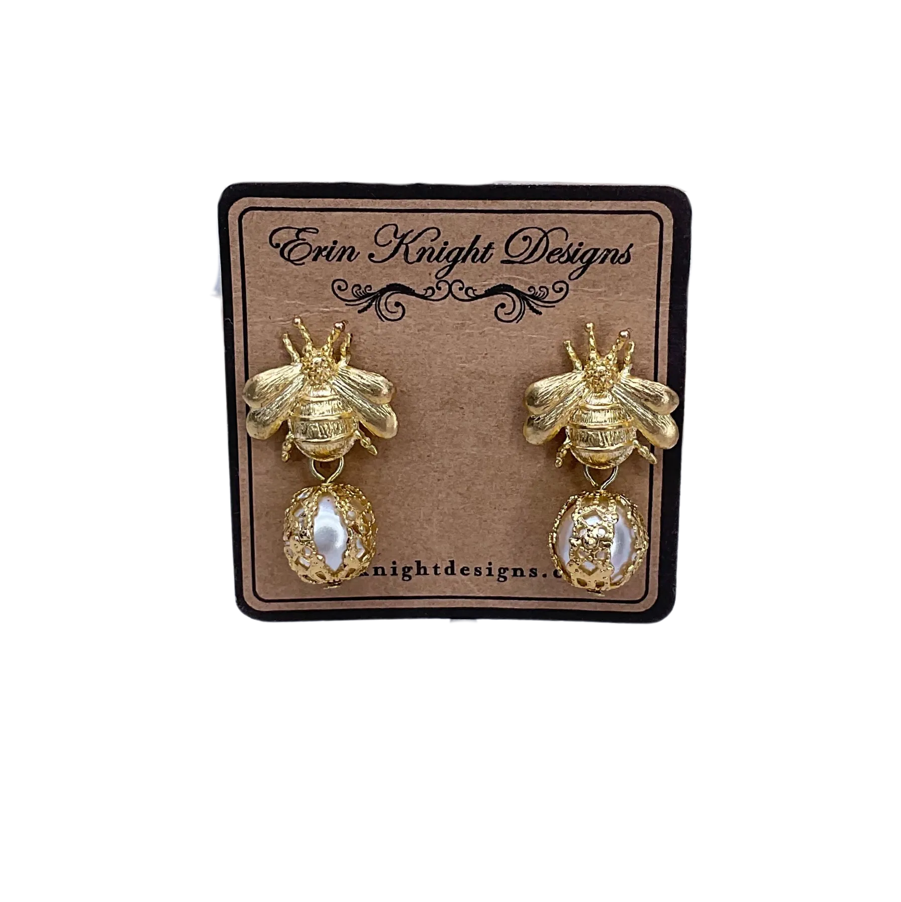 Bee Earrings with Filigree Pearl Drops