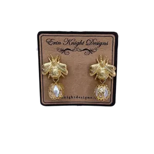 Bee Earrings with Filigree Pearl Drops