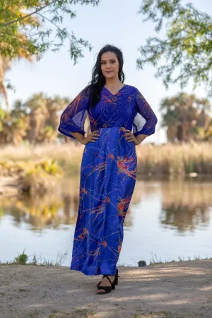 Blue Silk Chiffon Printed Gown