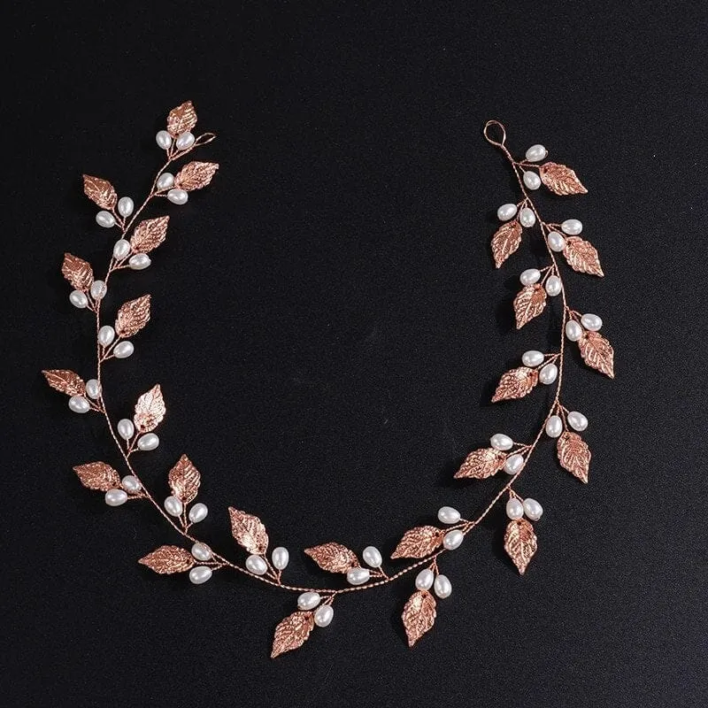 Bridal Leaf Pearl Hair Vine, Wedding Pearl Hair Garland Headband, Bridal Leaf 60 CM Pearl Hair Wire Head Wreath