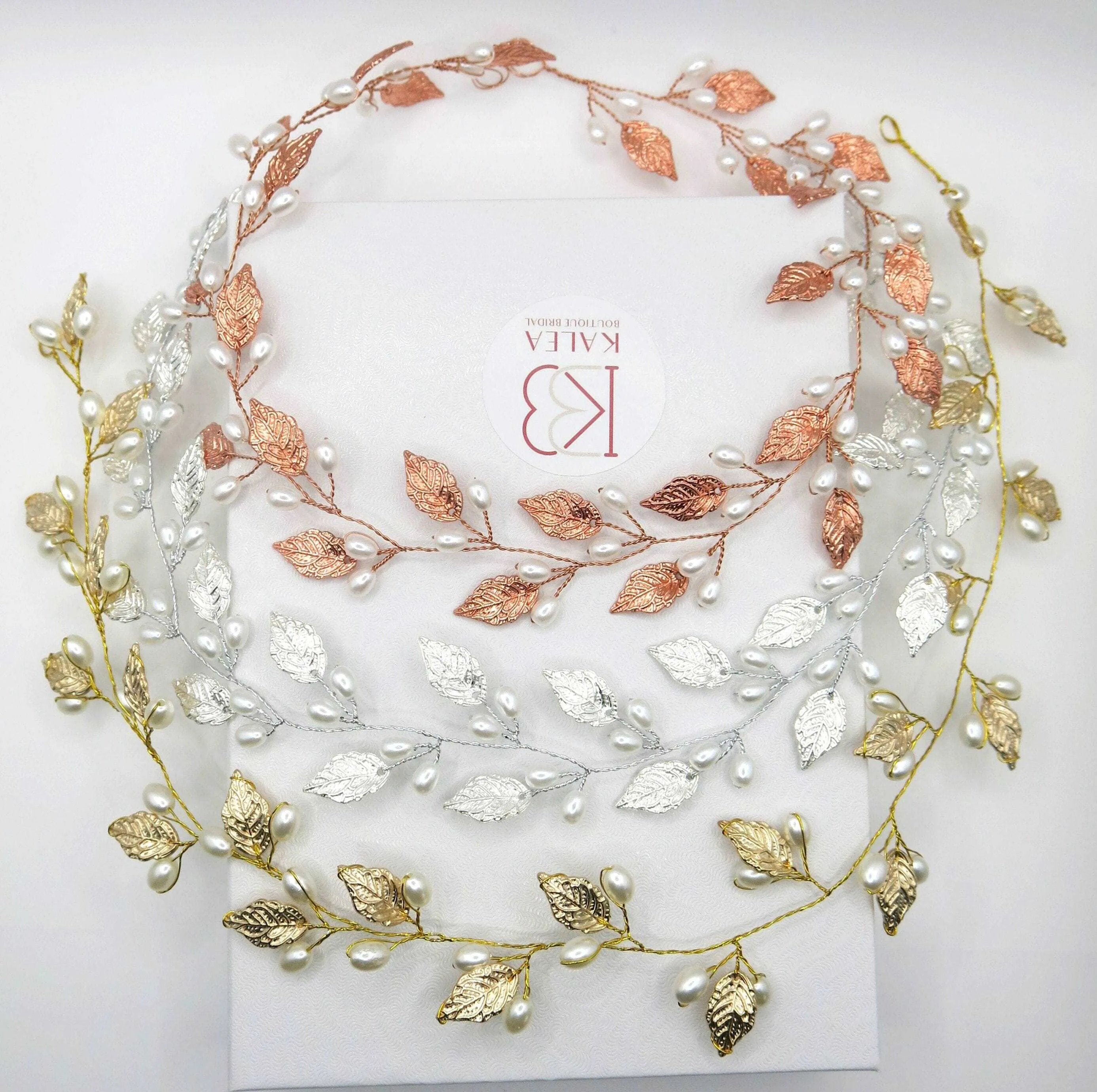 Bridal Leaf Pearl Hair Vine, Wedding Pearl Hair Garland Headband, Bridal Leaf 60 CM Pearl Hair Wire Head Wreath