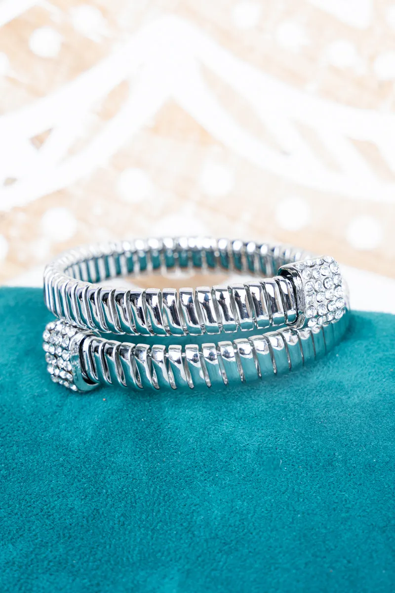 Cambridge Crystal Silvertone Coil Bracelet