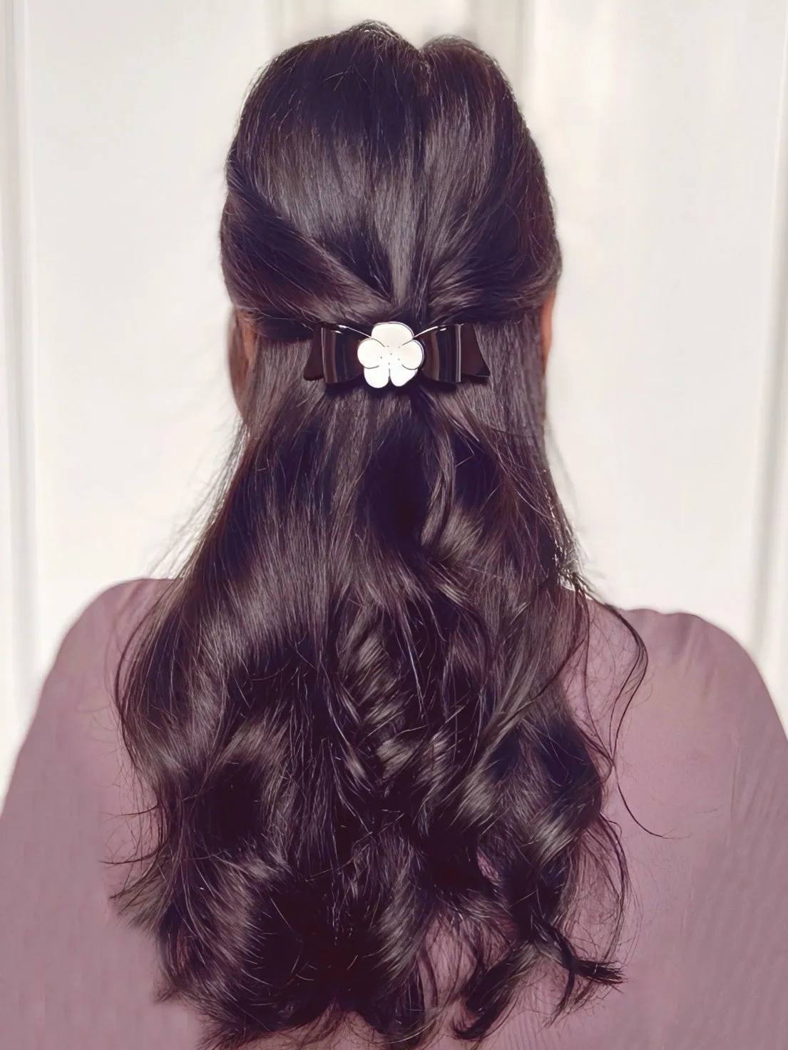 Camellia Crystal Small Ivory Bow Hair Clip