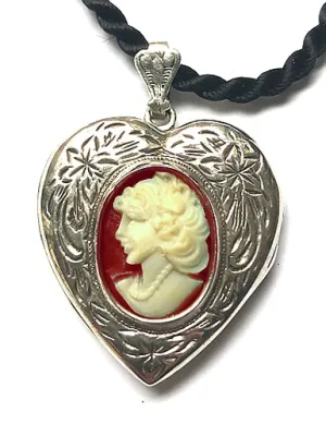 Cameo Heart Locket in Sterling Silver, Hand Carved Cameo From DiVinci Cameos