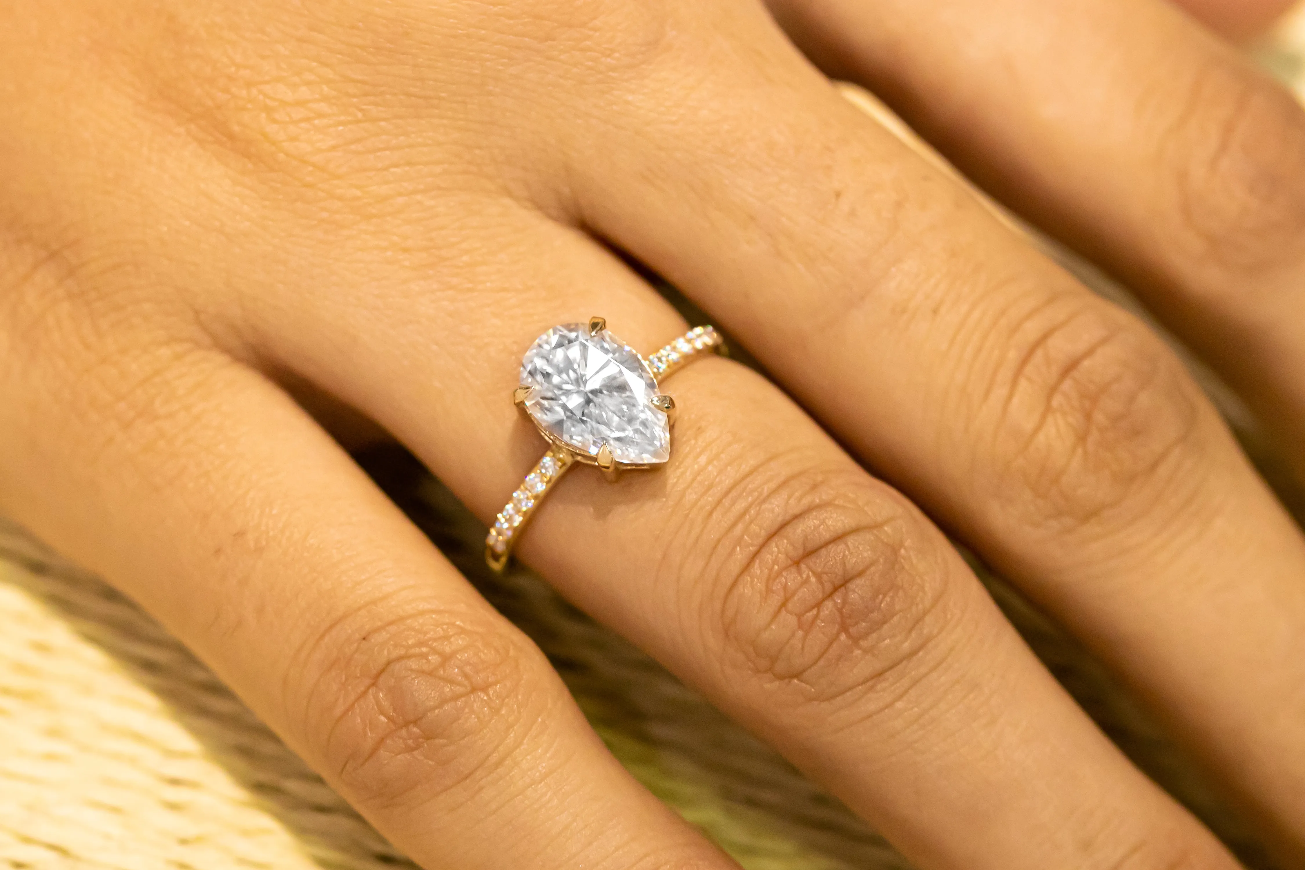 Cameo Pear Lab Diamond Ring