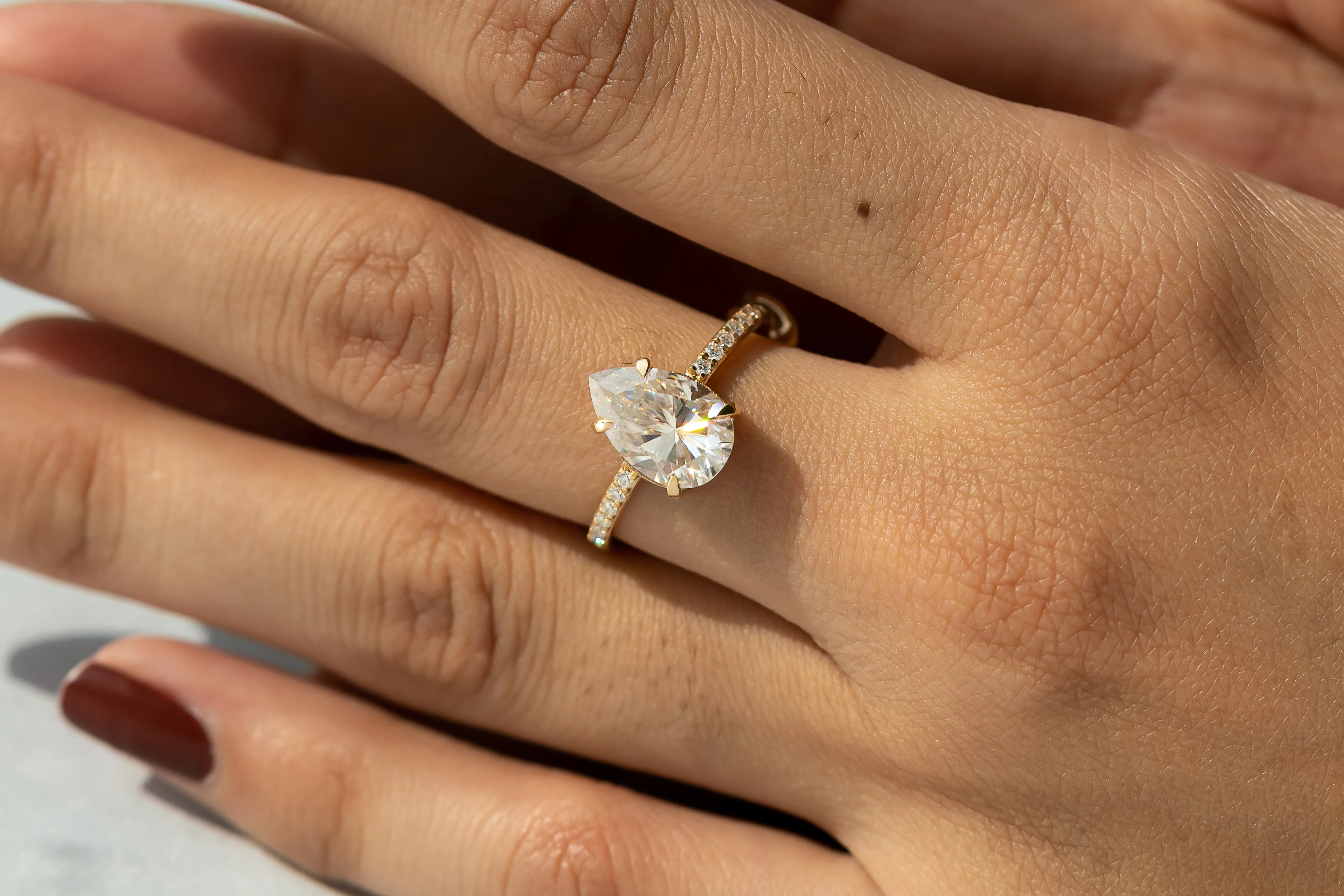 Cameo Pear Lab Diamond Ring