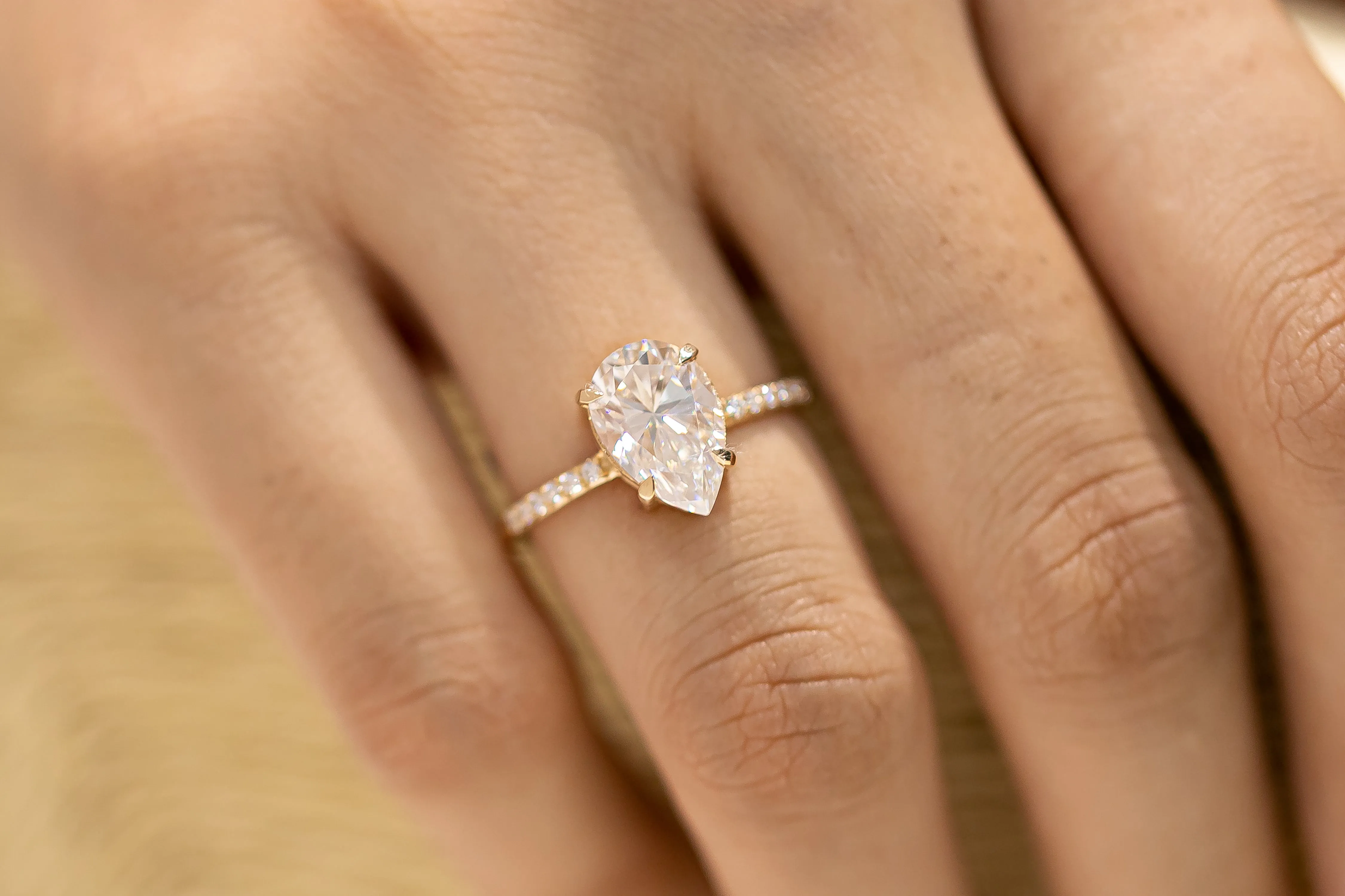 Cameo Pear Lab Diamond Ring