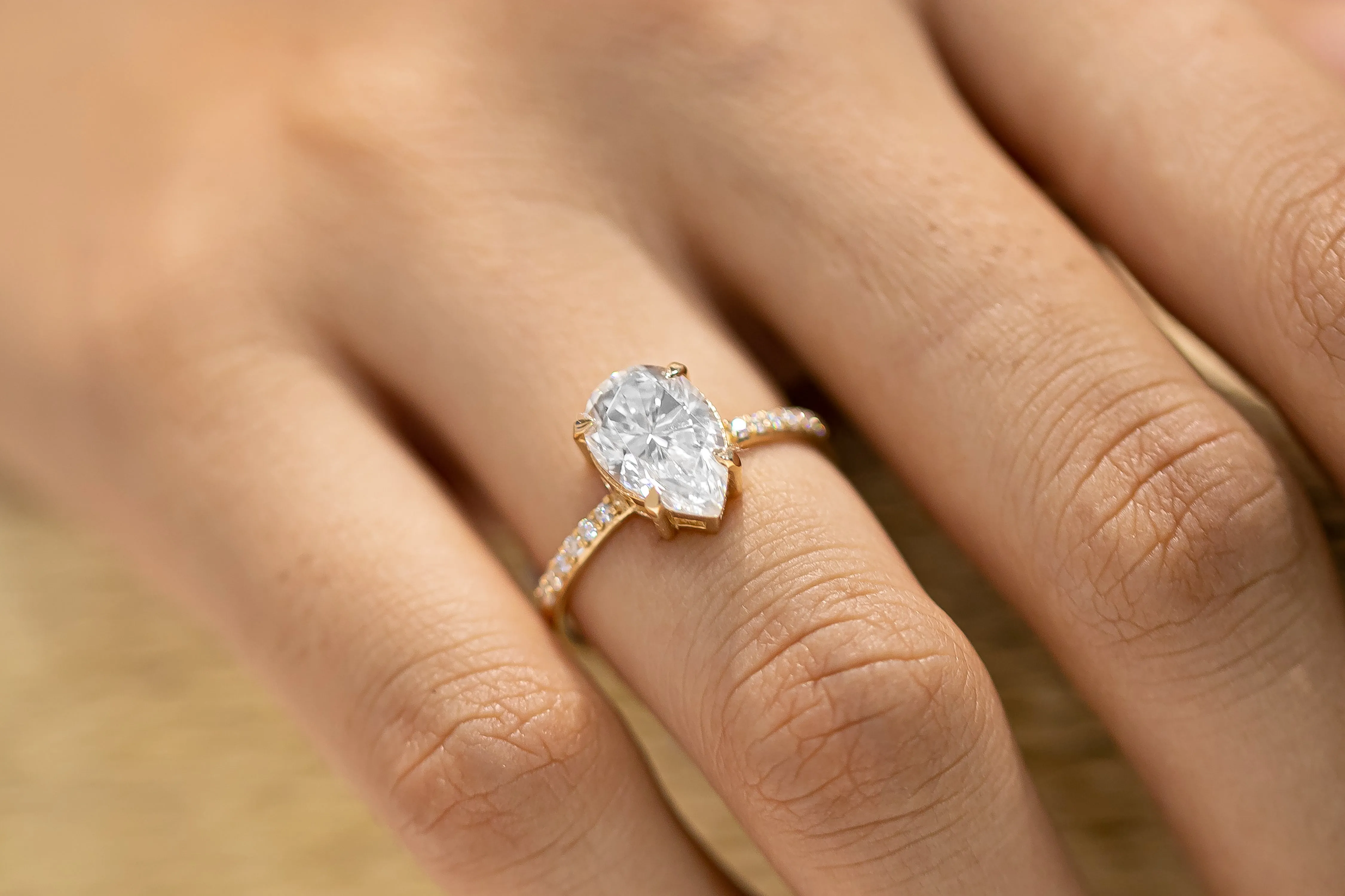 Cameo Pear Lab Diamond Ring
