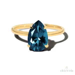 Cameo Teardrop Blue Topaz Solitaire Ring