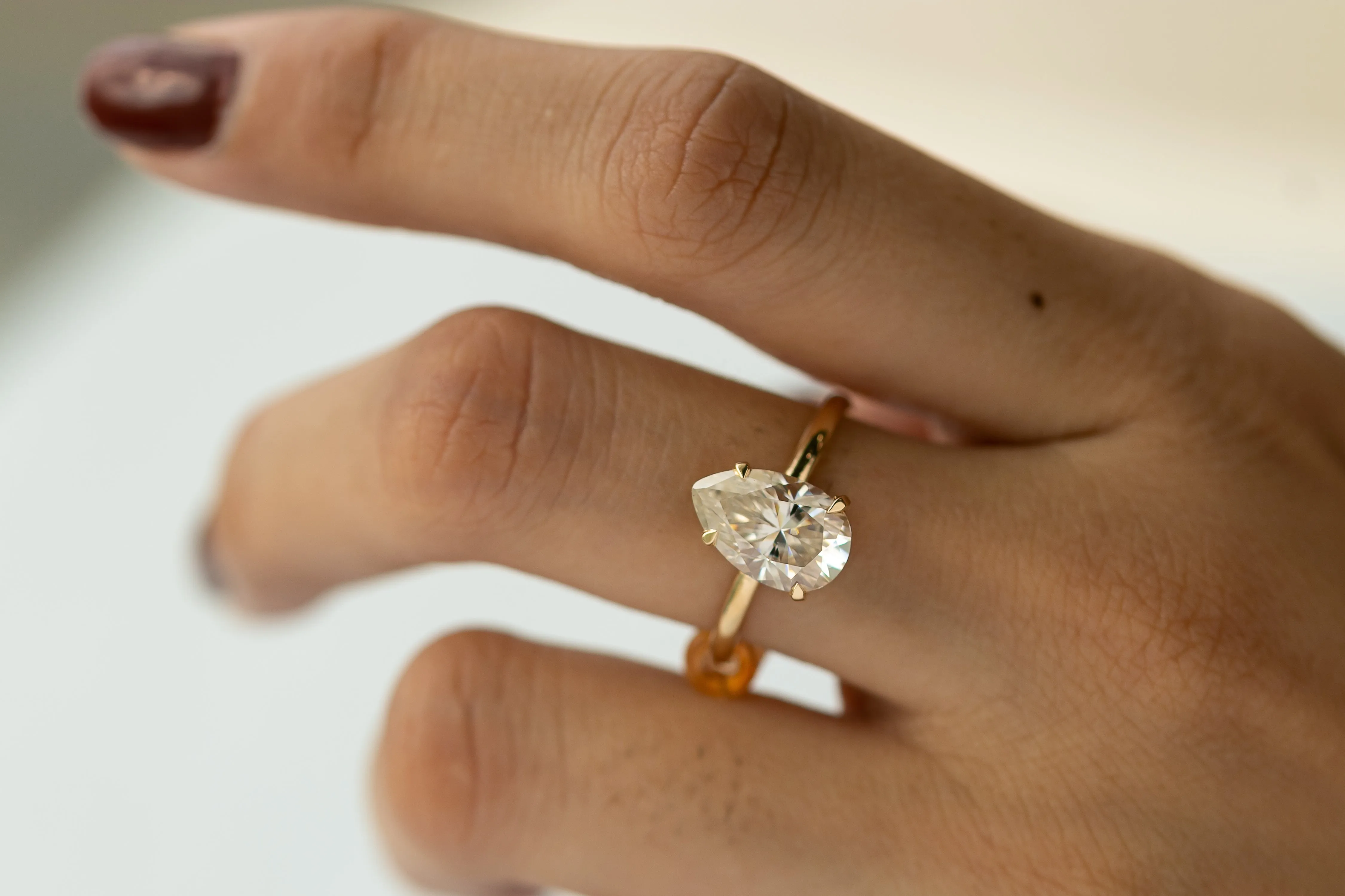 Cameo Teardrop Lab Diamond Solitaire Ring