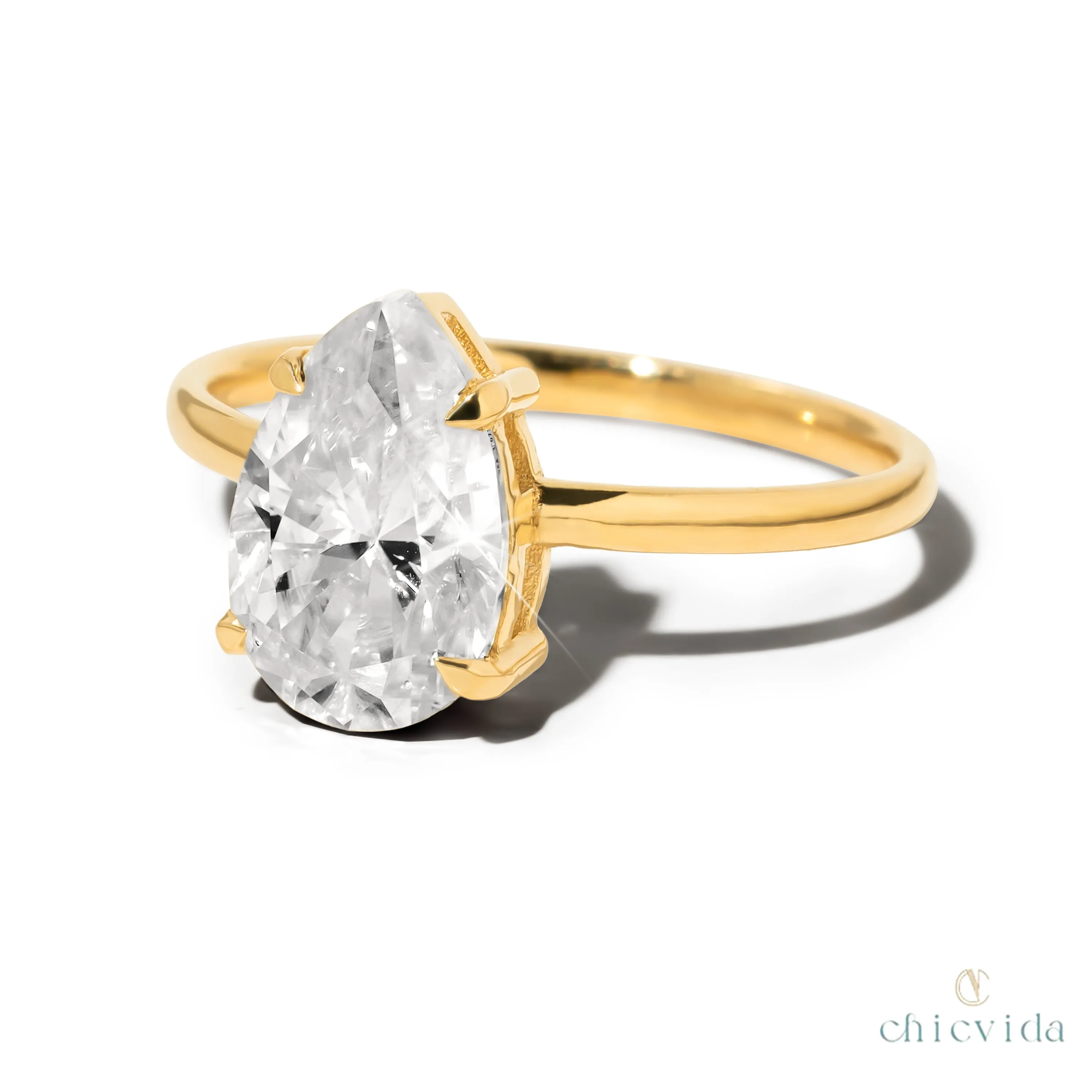Cameo Teardrop Lab Diamond Solitaire Ring