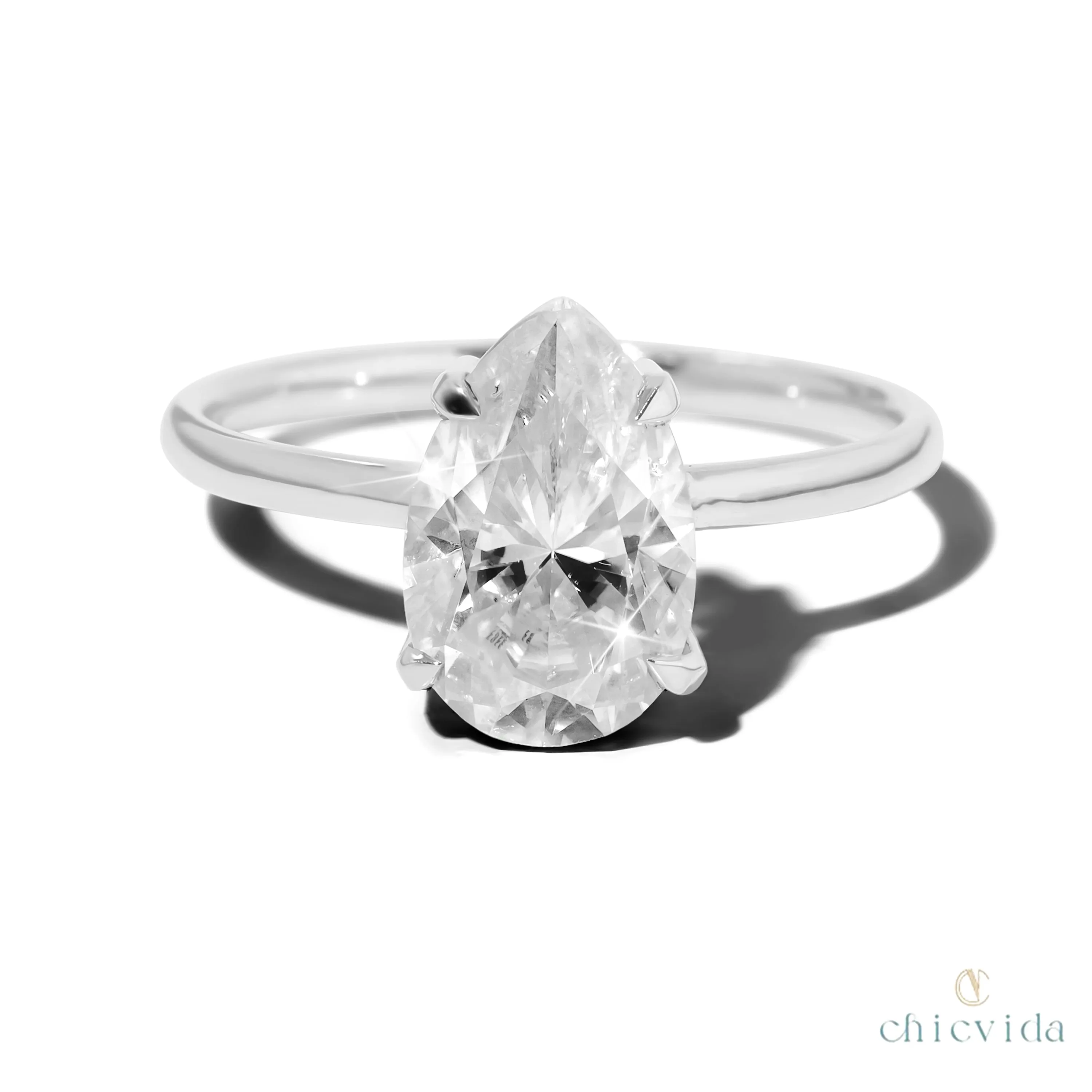 Cameo Teardrop Lab Diamond Solitaire Ring