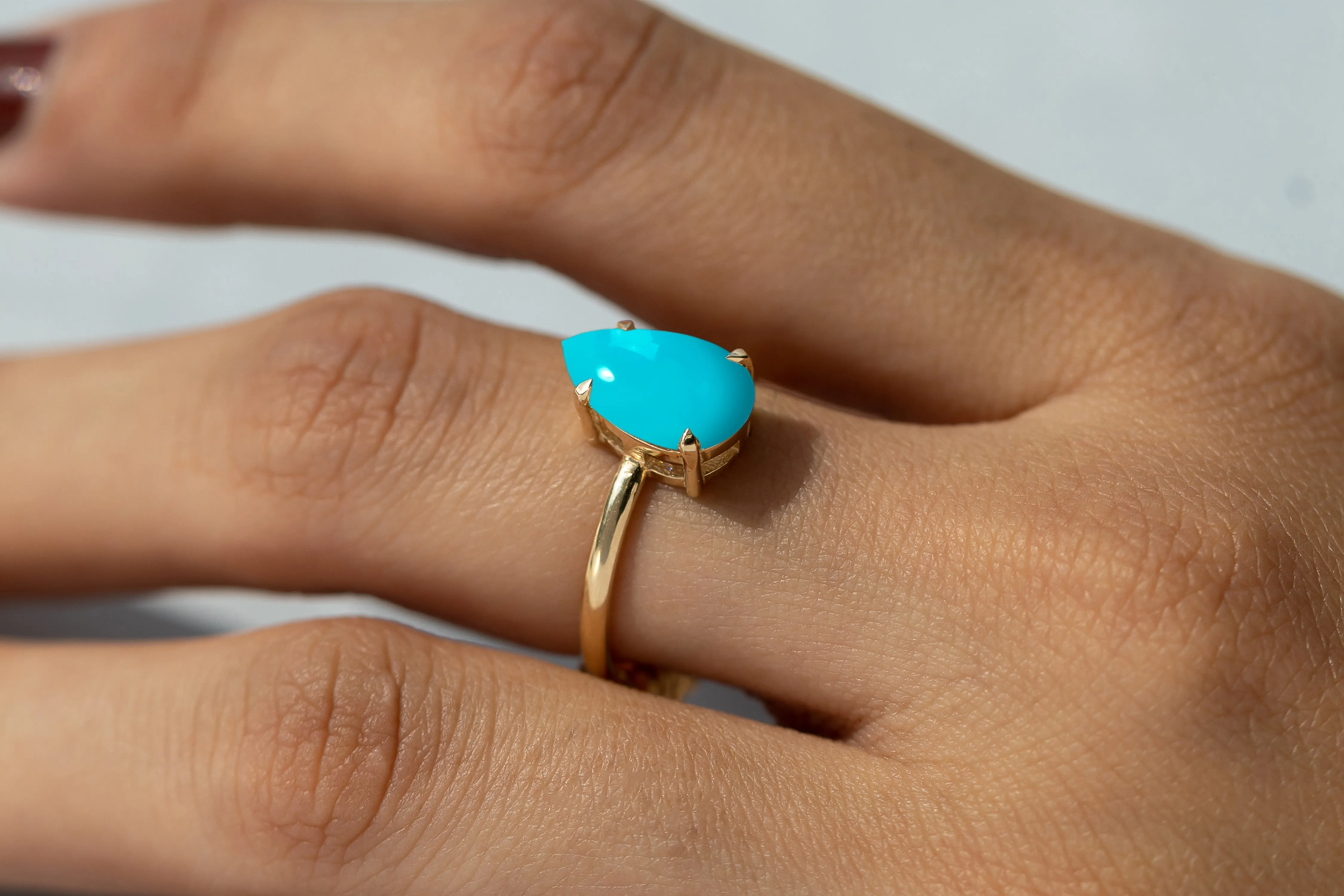 Cameo Teardrop Turquoise Solitaire Ring