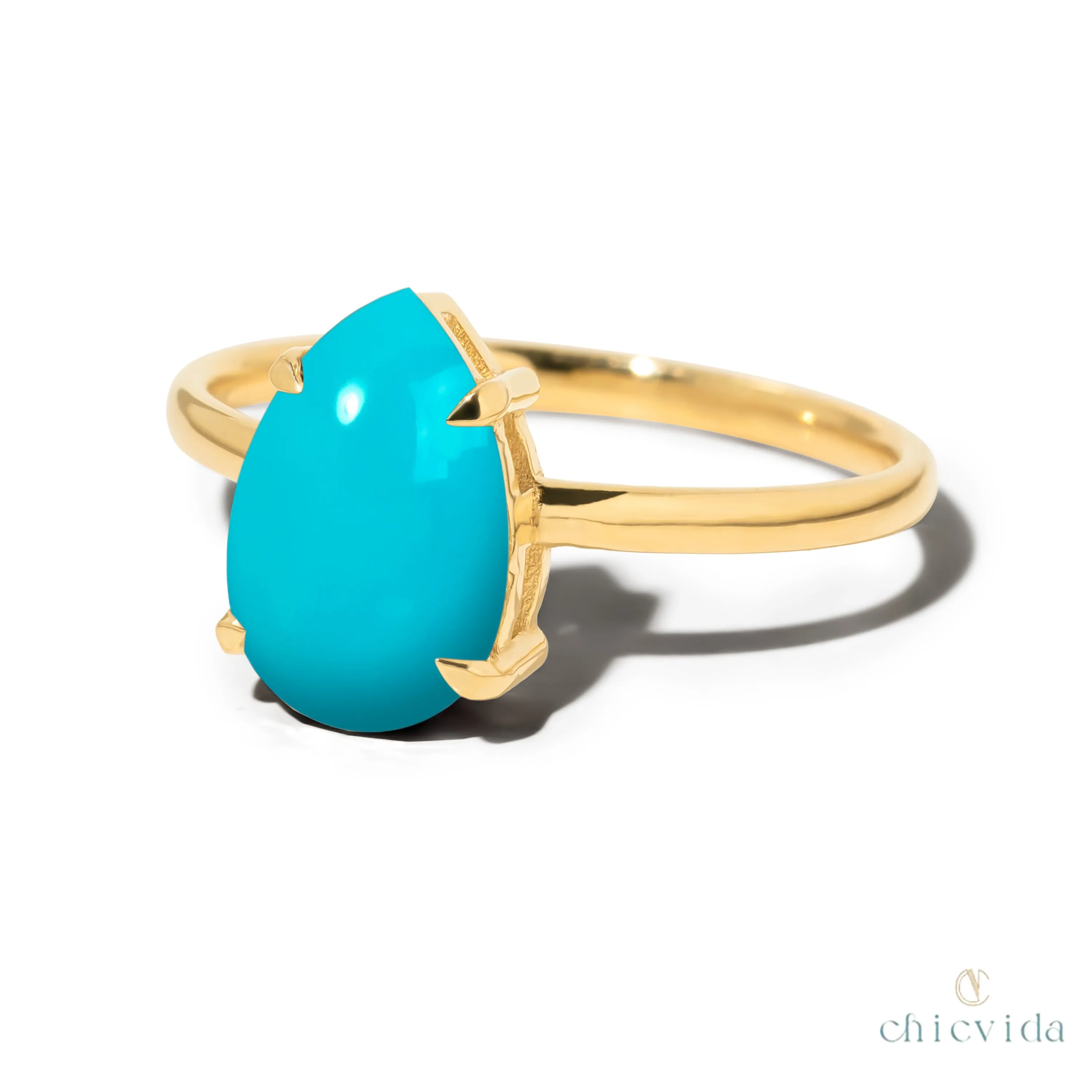 Cameo Teardrop Turquoise Solitaire Ring